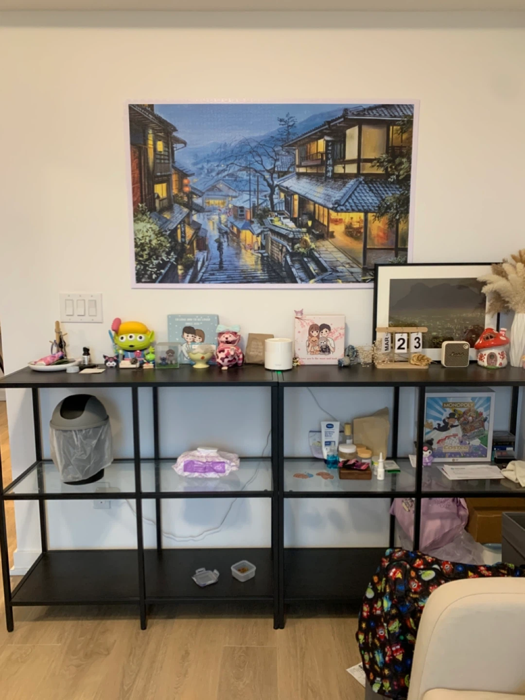 (Moving Sale) Ikea Glass Shelves/Storage Combo w/ 4 Boxes