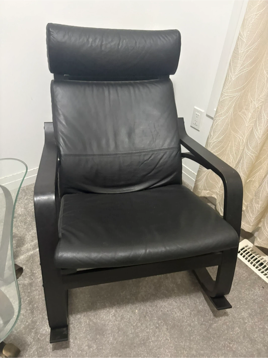 Black Leather Futon Sofa and Rocking Chair