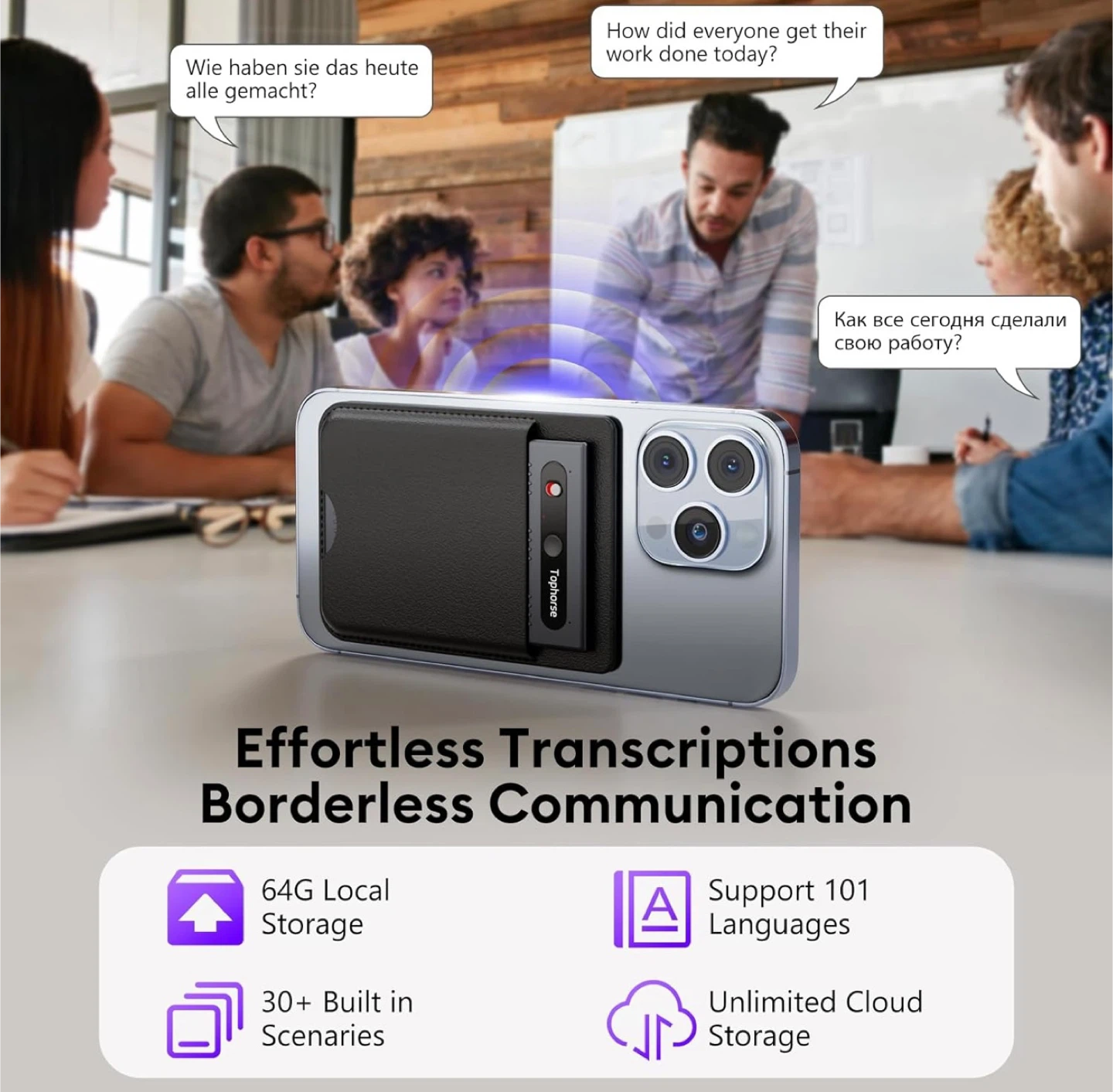 Tophorse Voice Recorder with AI Transcription - 64GB - photo 3
