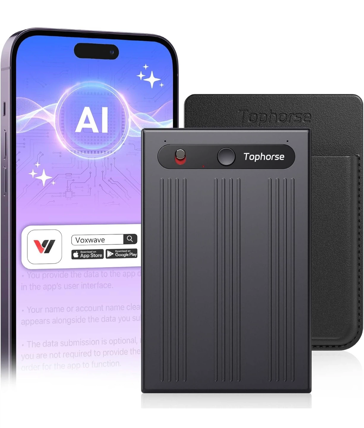 Tophorse Voice Recorder with AI Transcription - 64GB