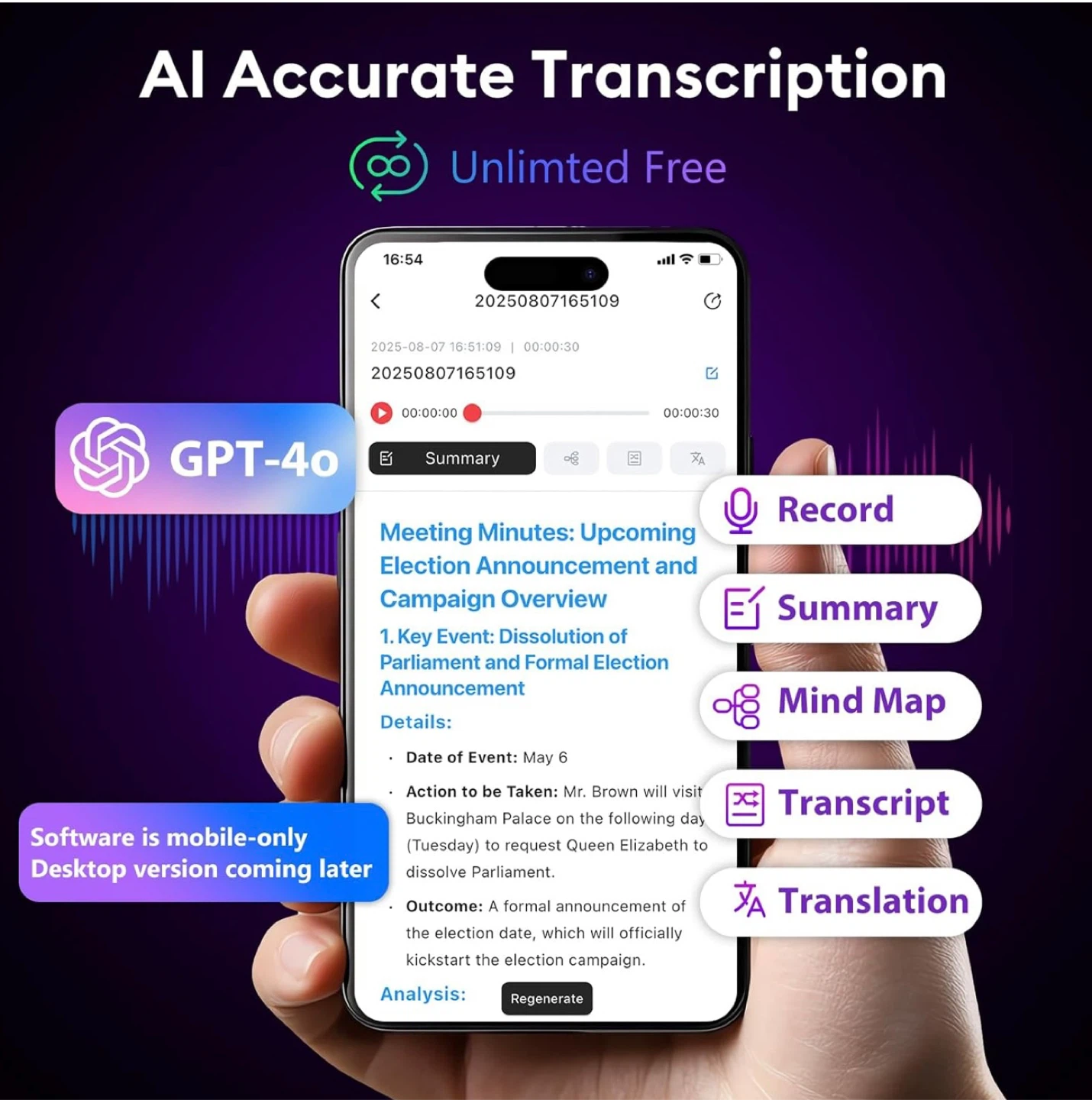 Tophorse Voice Recorder with AI Transcription - 64GB - photo 2