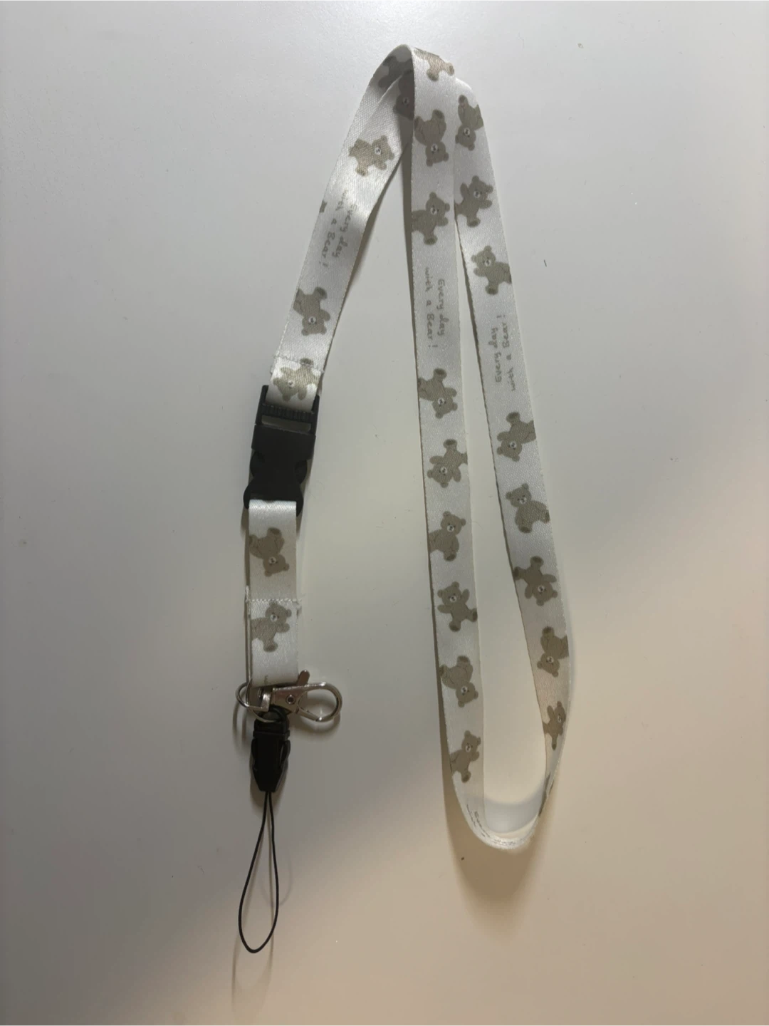 White Lanyard with Teddy Bear Pattern