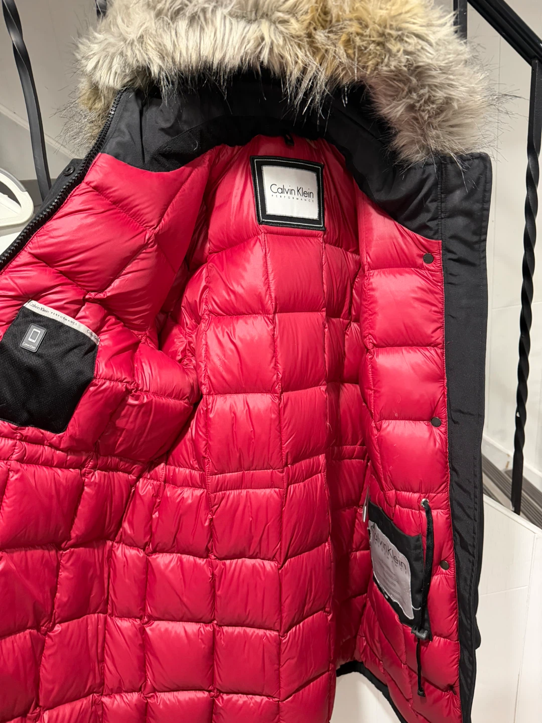 Calvin Klein Black Parka Jacket with Fur Trim Hood - photo 2