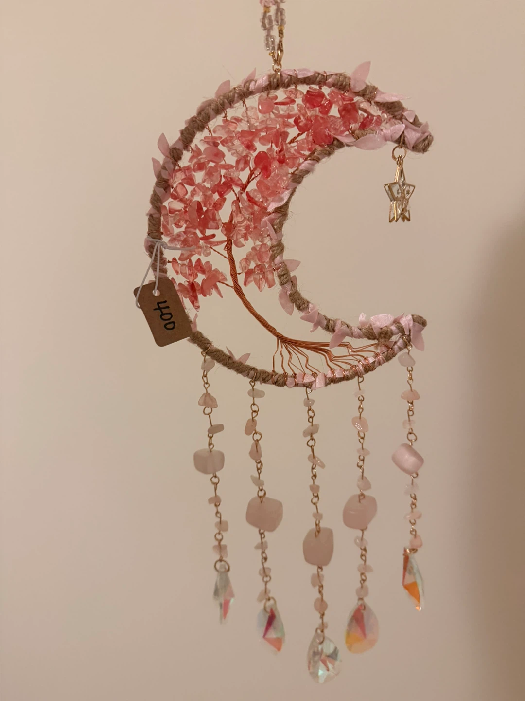 Moon Dreamcatcher with Pink Crystals
