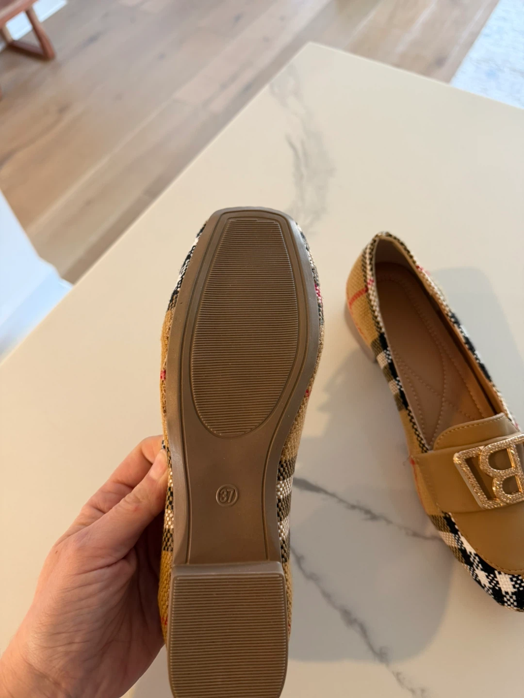 Women's Loafers - Plaid & Tan with 'B' Embellishment - photo 3