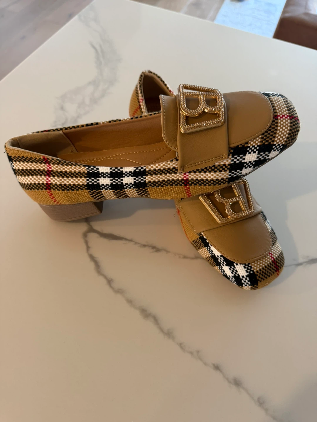 Women's Loafers - Plaid & Tan with 'B' Embellishment - photo 2