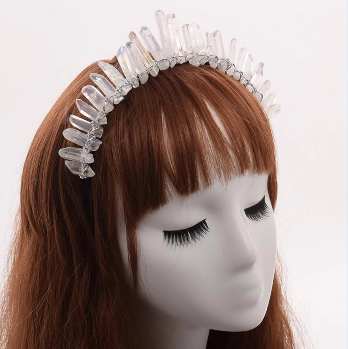 Natural Clear Crystal Crown Headband Quartz Tiara Festival - photo 3