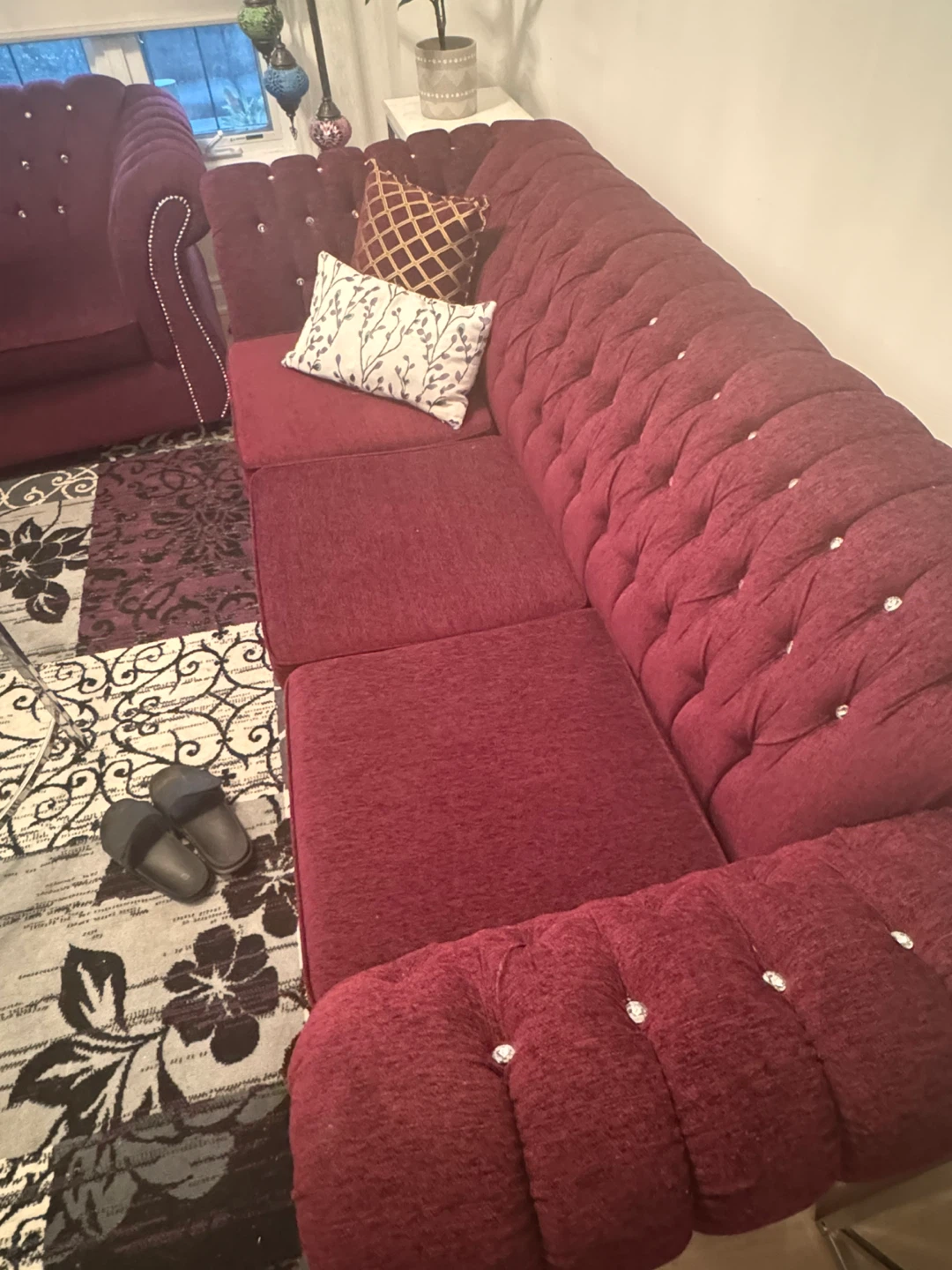 Burgundy Tufted Sofa and Loveseat Set with Sofa bed - photo 5