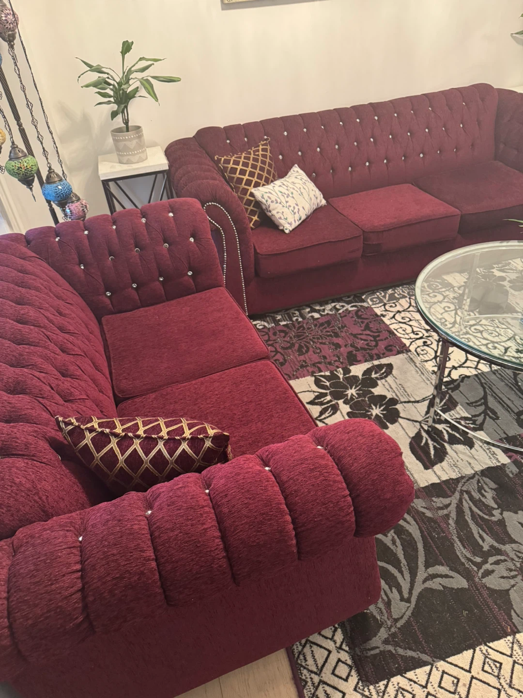 Burgundy Tufted Sofa and Loveseat Set with Sofa bed - photo 3