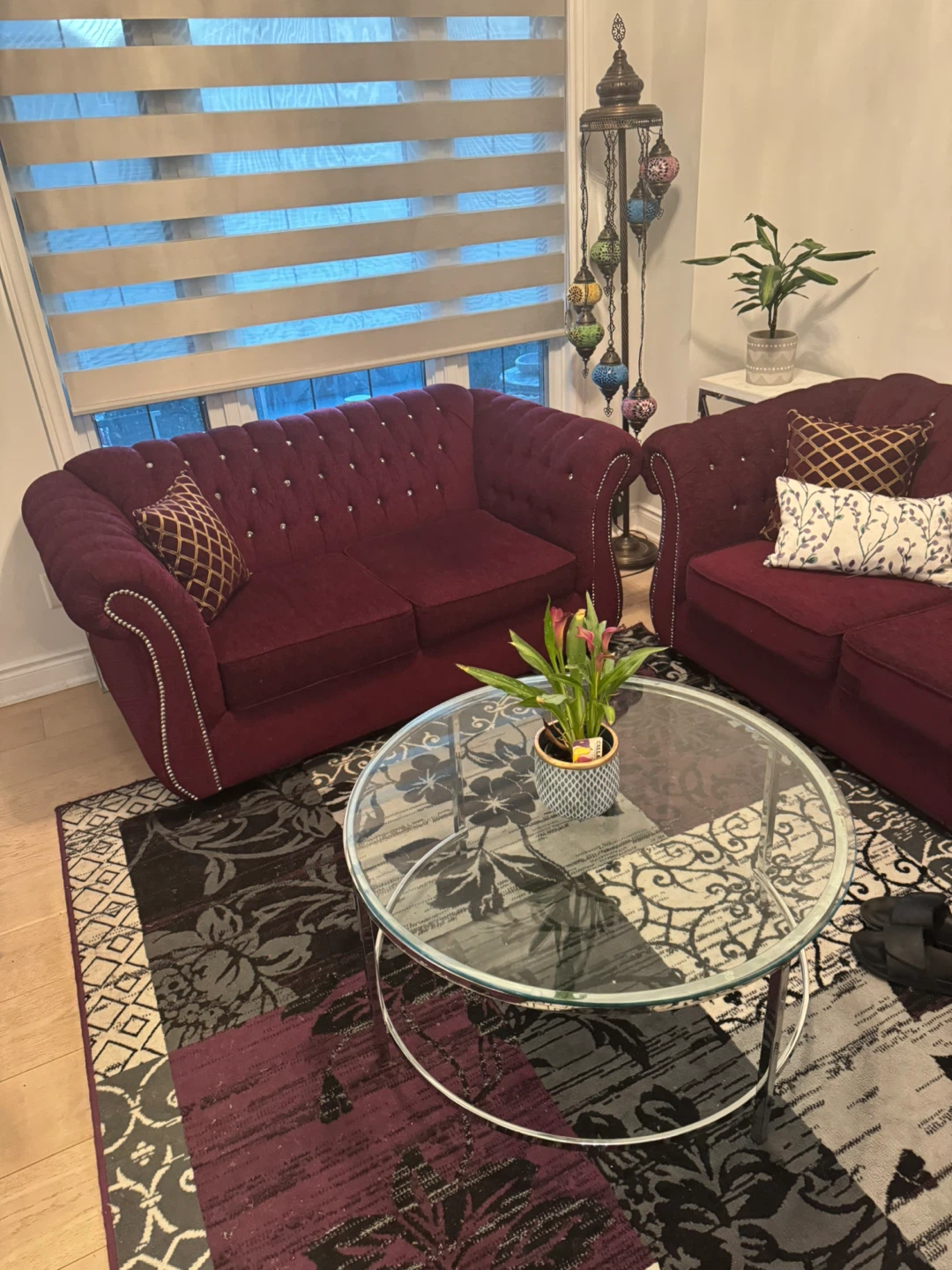 Burgundy Tufted Sofa and Loveseat Set with Sofa bed