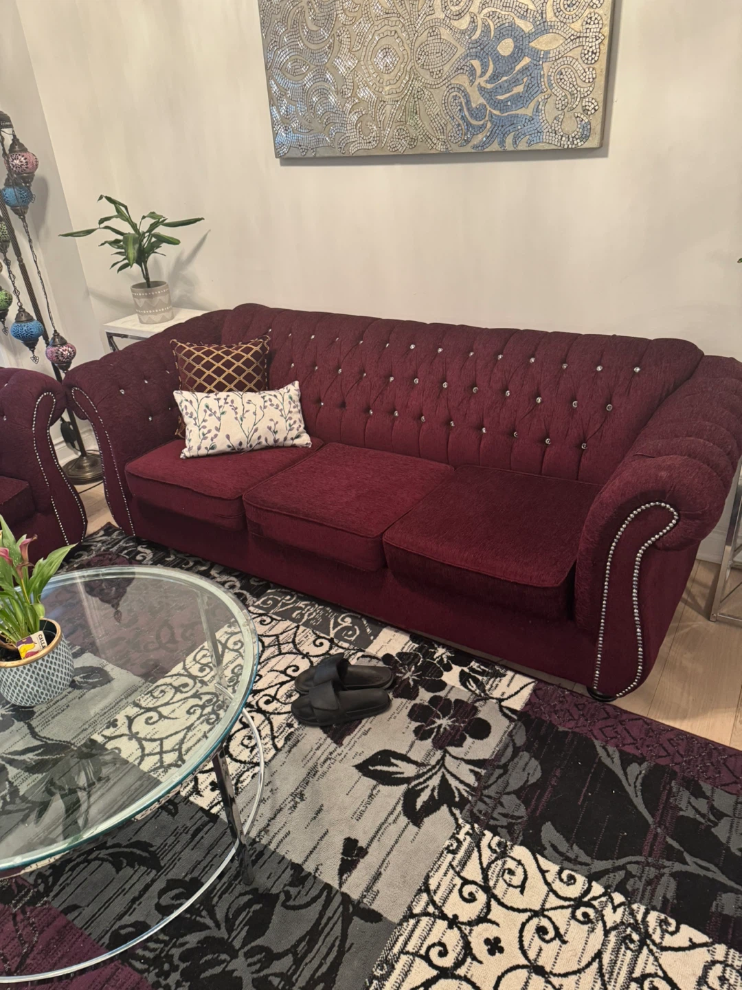 Burgundy Tufted Sofa and Loveseat Set with Sofa bed - photo 2