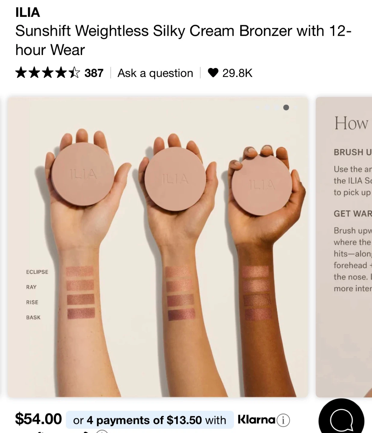 $30 each ILIA Sunshift Weightless Silky Cream Bronzer - Eclipse - photo 2