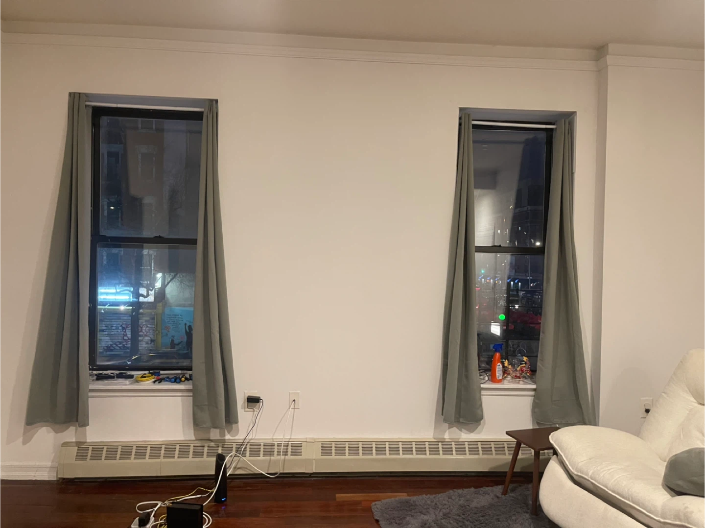 Long green curtains