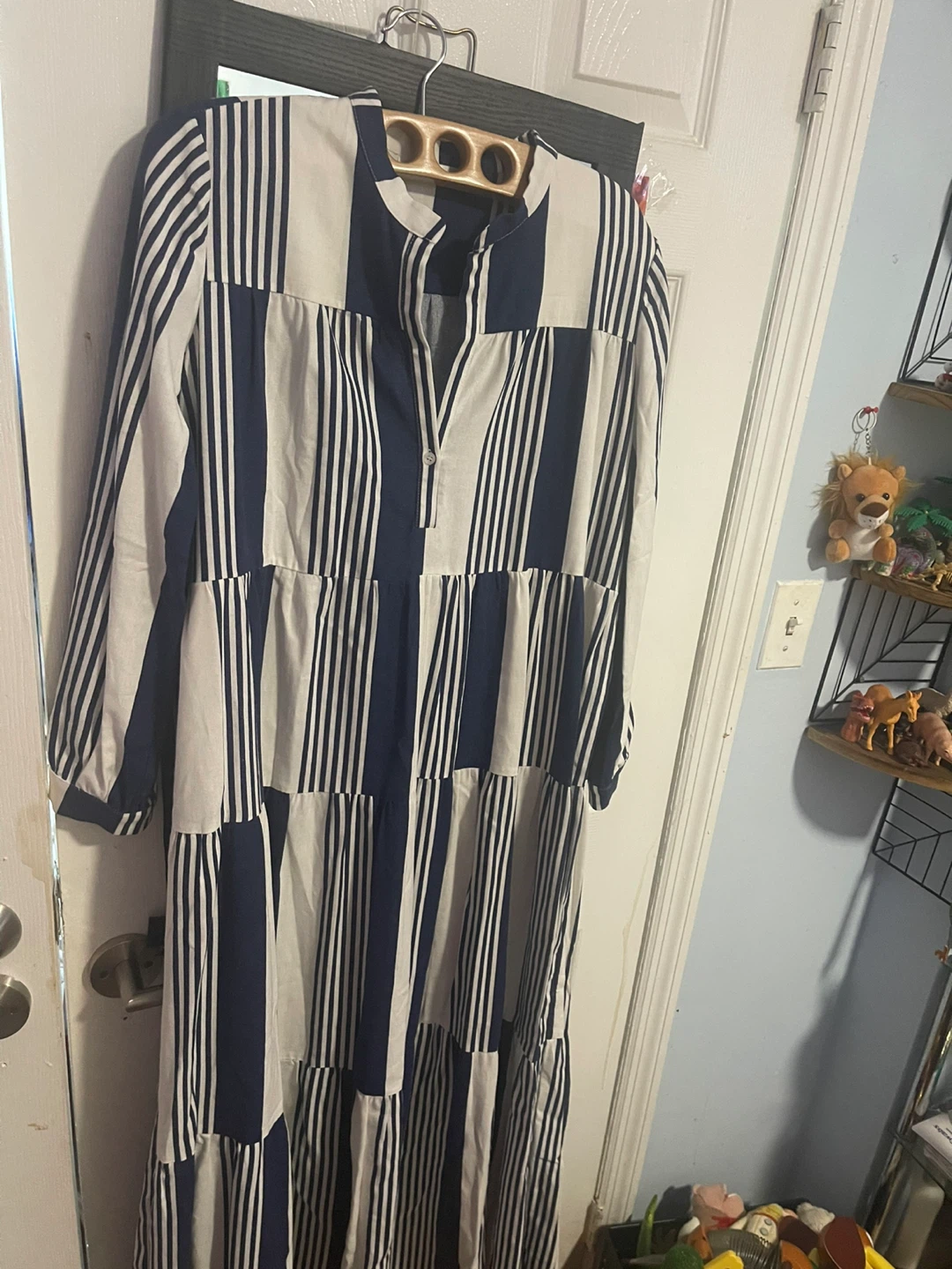 Blue and White Striped Tiered Maxi Dress