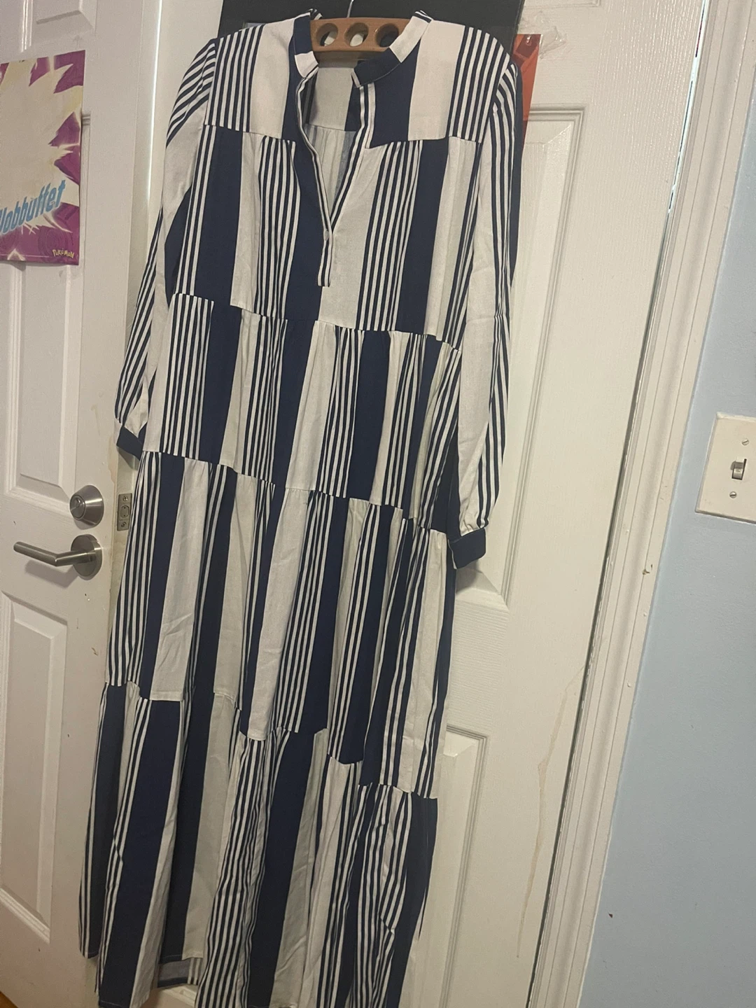 Blue and White Striped Tiered Maxi Dress - photo 2