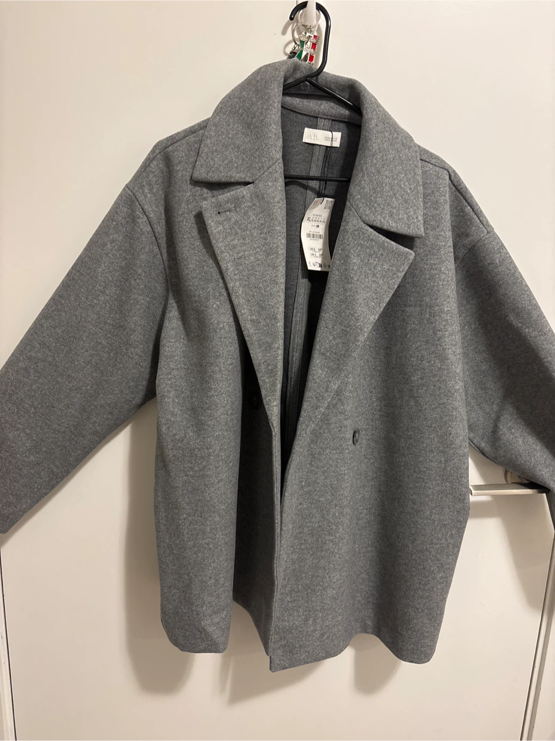 ZARA Grey Double-Breasted Wool Blend Peacoat - XL - photo 4
