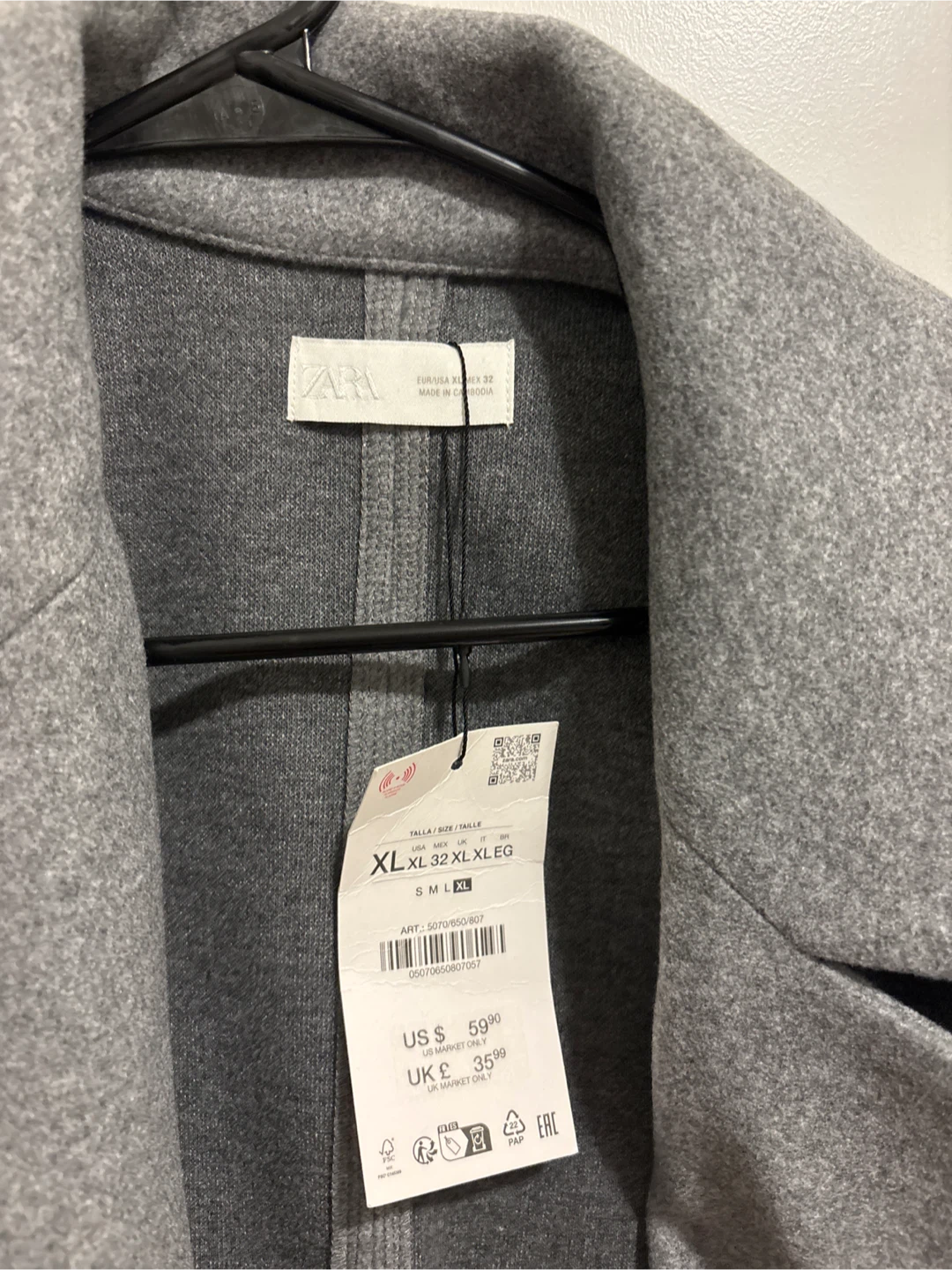 ZARA Grey Double-Breasted Wool Blend Peacoat - XL - photo 3