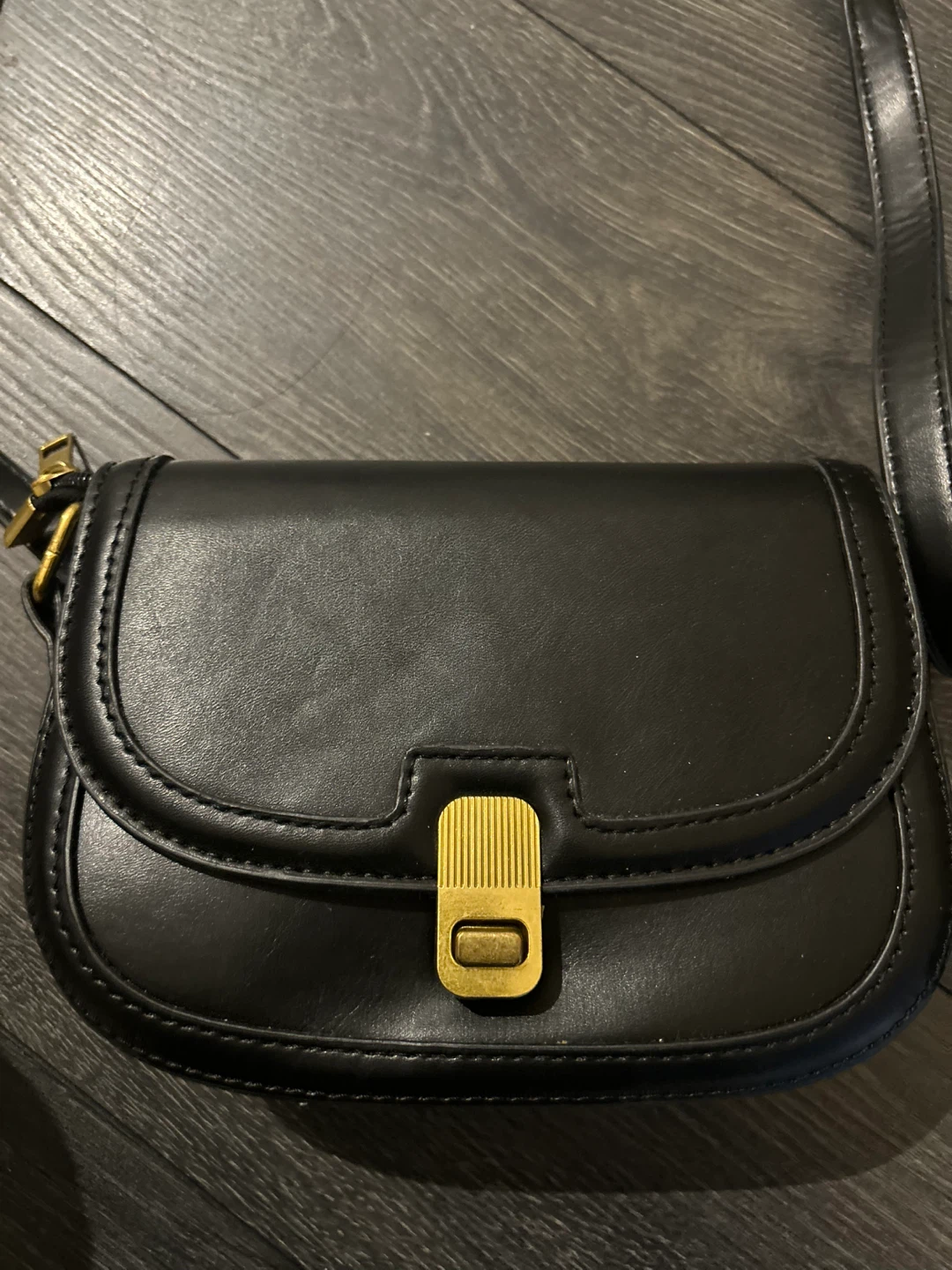 Black Faux Leather Shoulder Bag