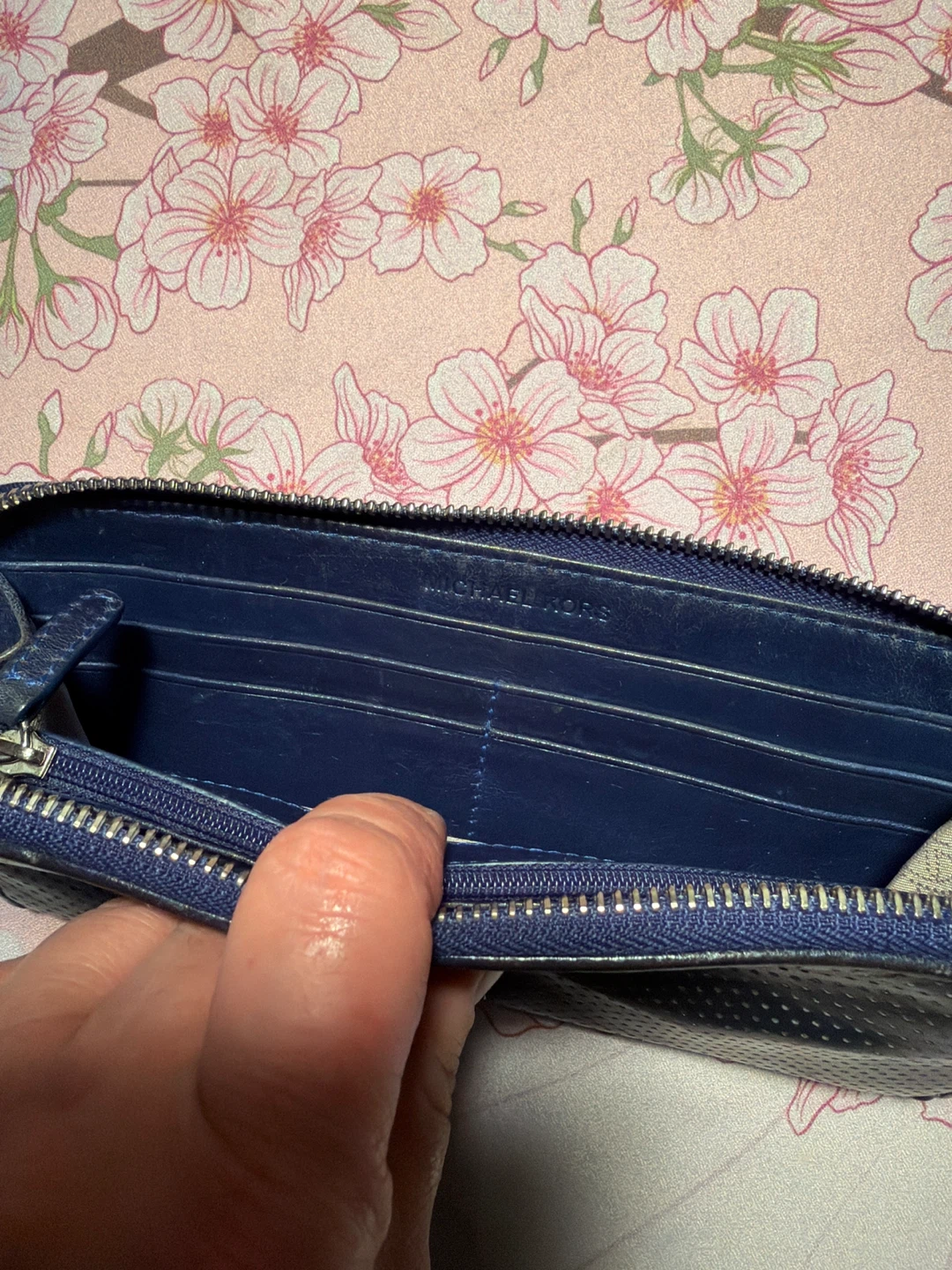 Michael Kors Navy Perforated Leather Zip Around Wallet - photo 3
