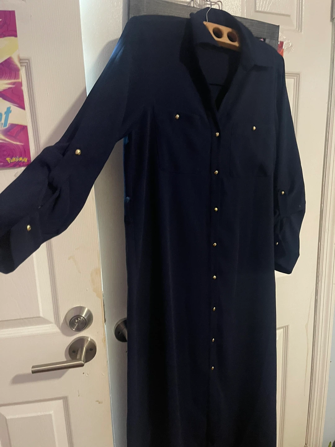 ZARA Navy Blue Long Sleeve Button-Up Shirt Dress - photo 2