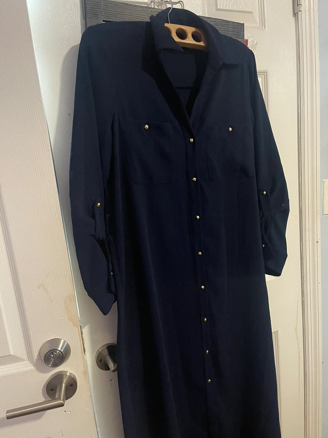 ZARA Navy Blue Long Sleeve Button-Up Shirt Dress