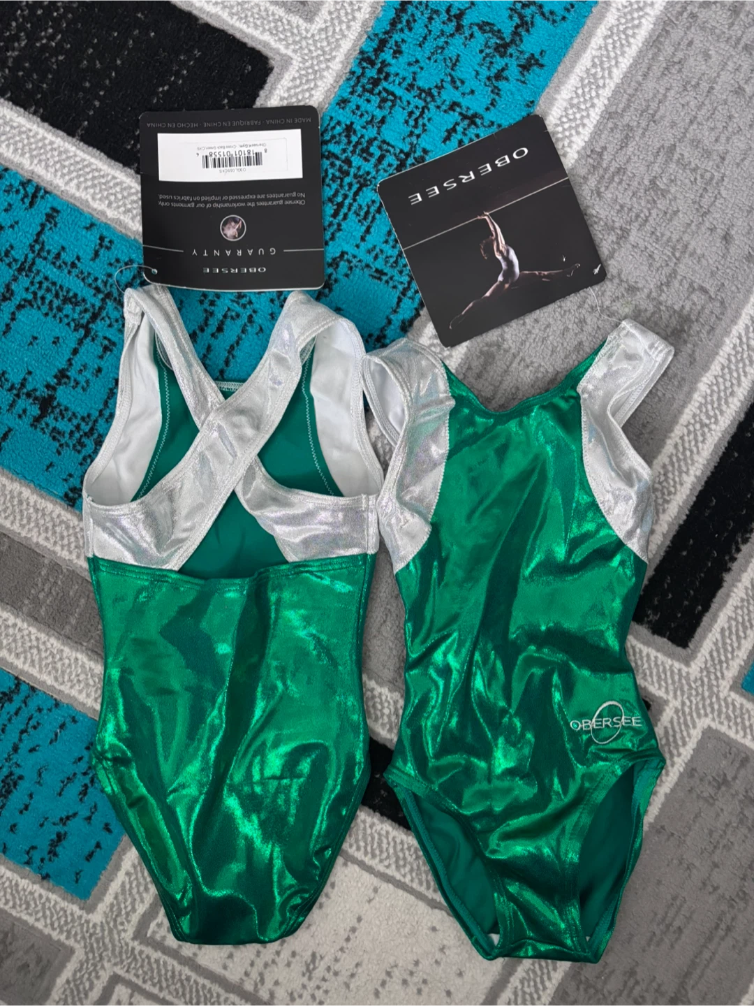 Children's Gymnastics Leotard Obersee Green Silver