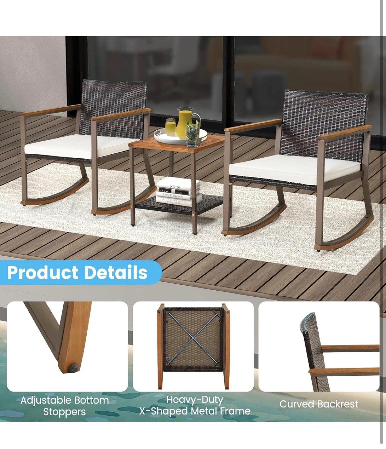 Rattan Rocking Chair and Side Table Set - photo 2