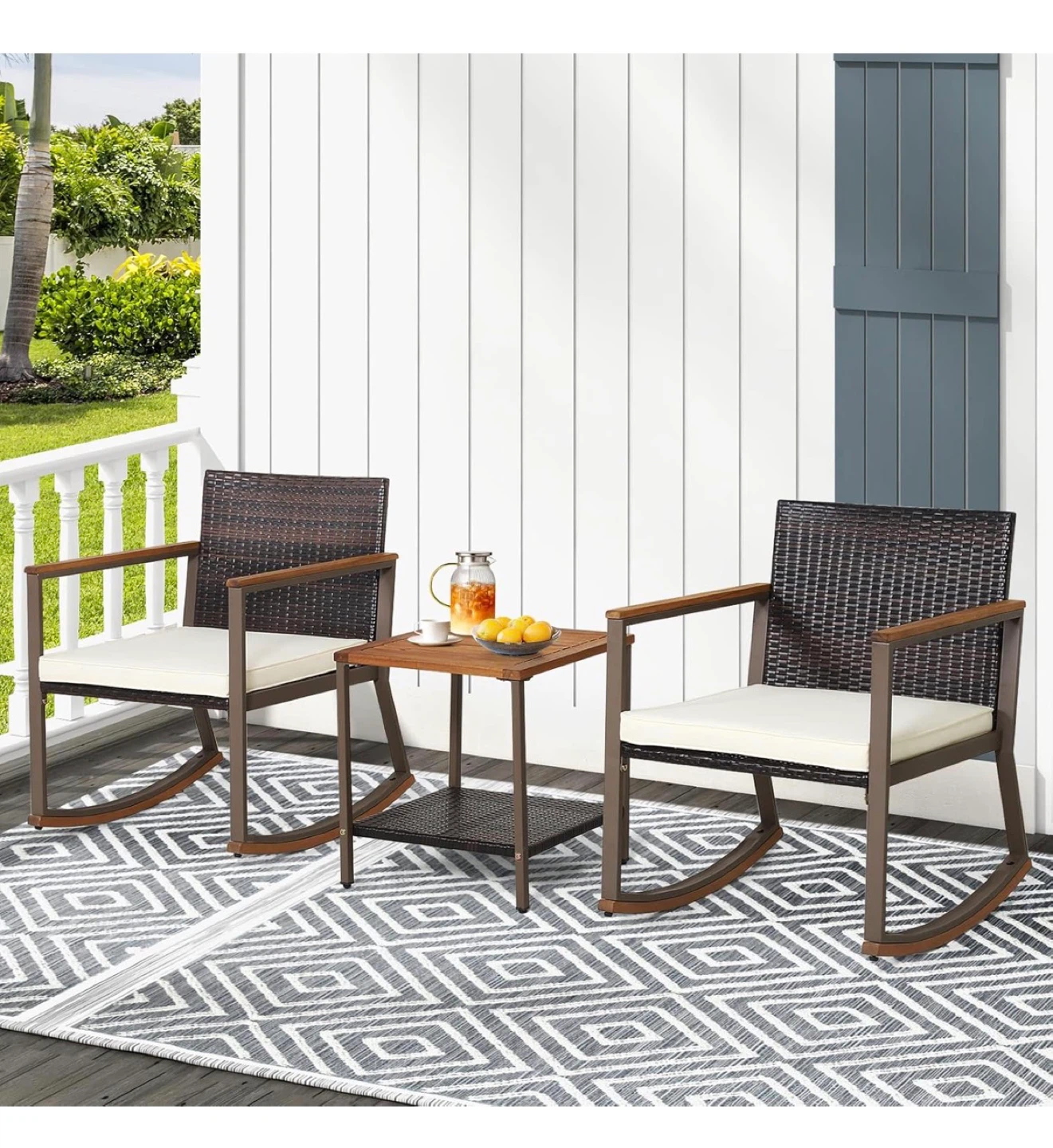 Rattan Rocking Chair and Side Table Set - photo 5
