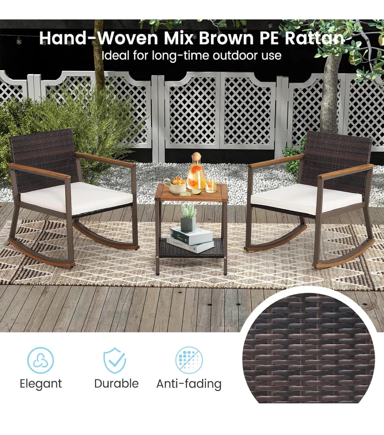 Rattan Rocking Chair and Side Table Set