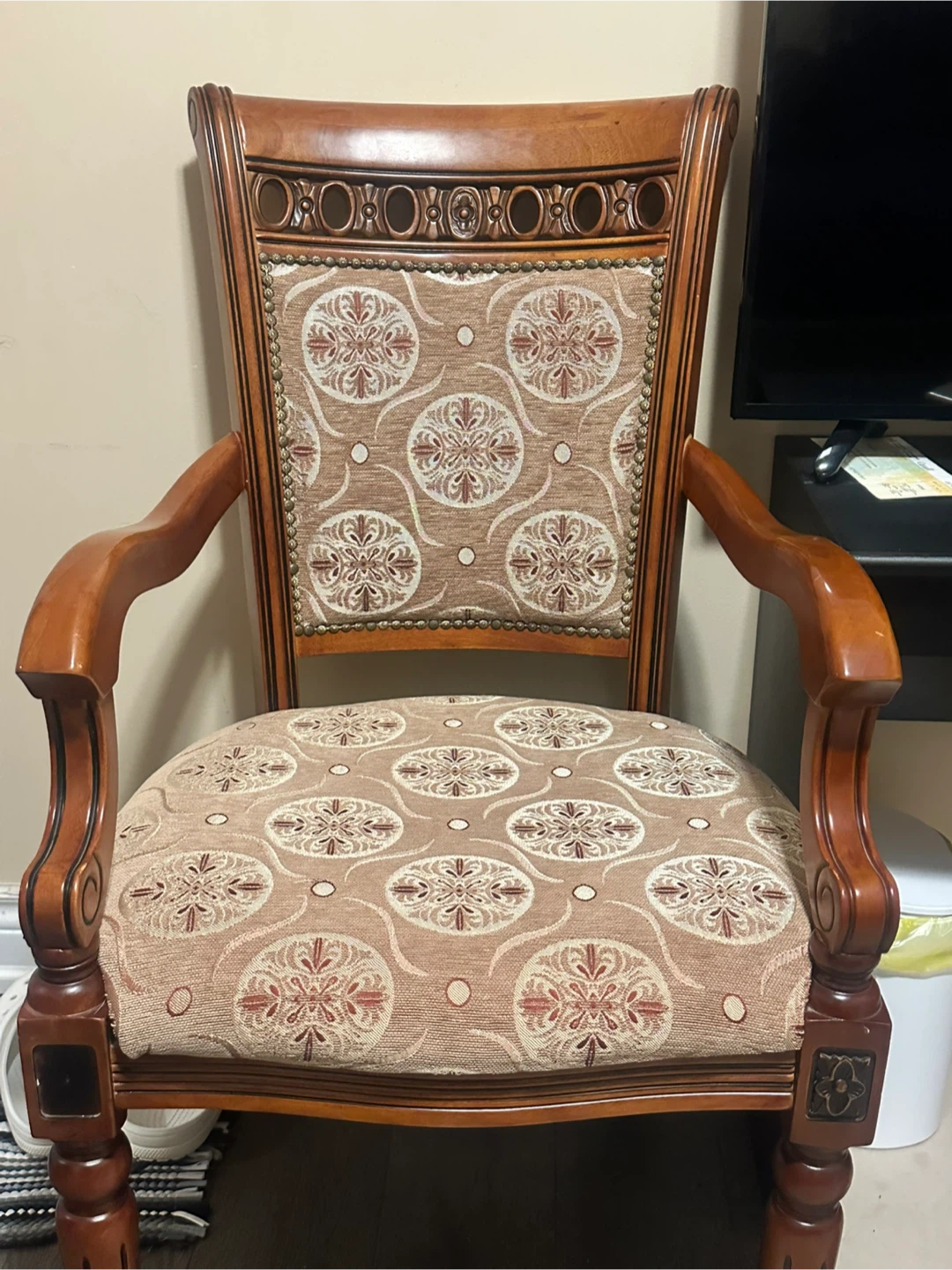 Wooden Armchair with Decorative Fabric