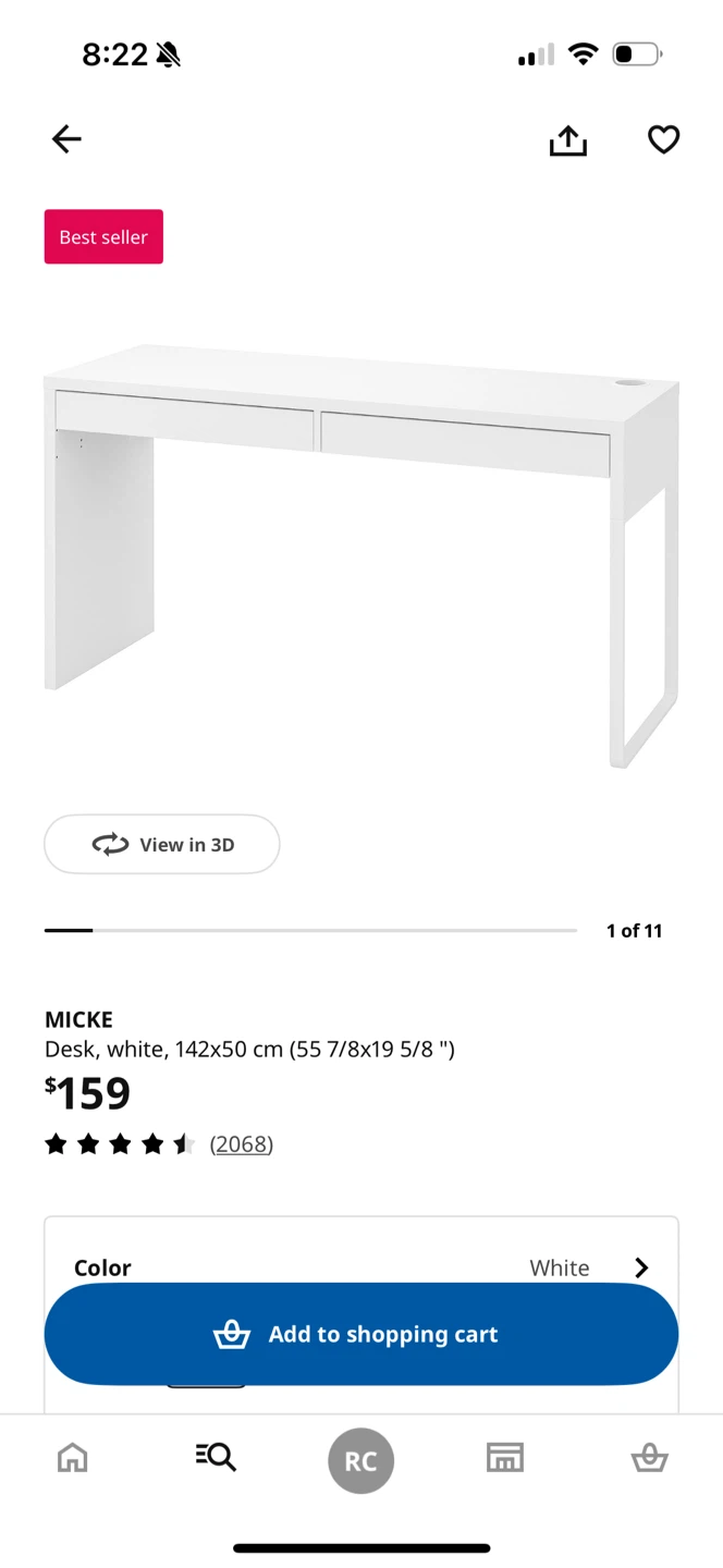 MICKE White Desk - 142x50 cm