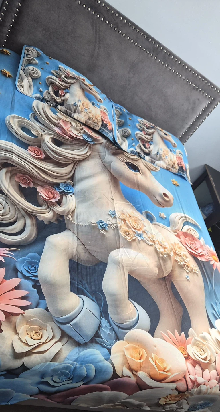 Unicorn and Floral Duvet Cover Set