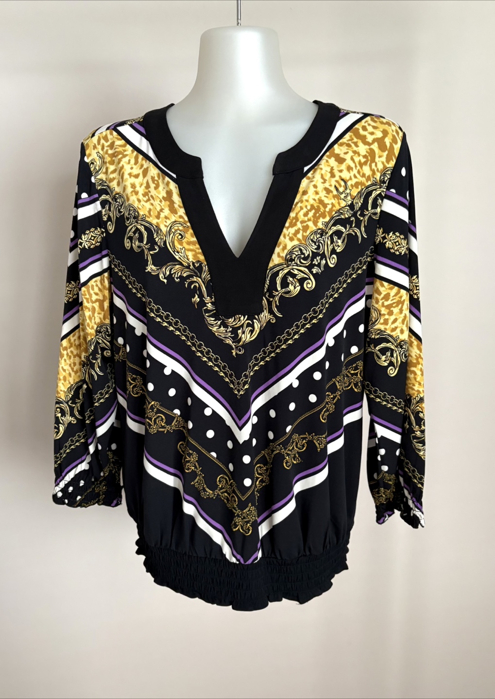 Alfani  Baroque Print Blouse with Smocked Hem