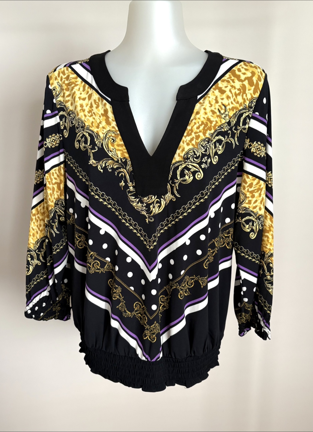 Alfani  Baroque Print Blouse with Smocked Hem - photo 2