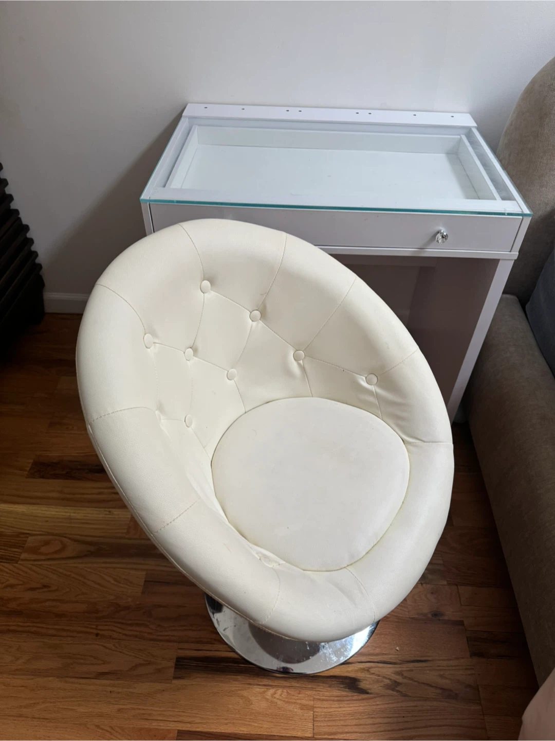 Make up vanity with Glass Top by and Chair