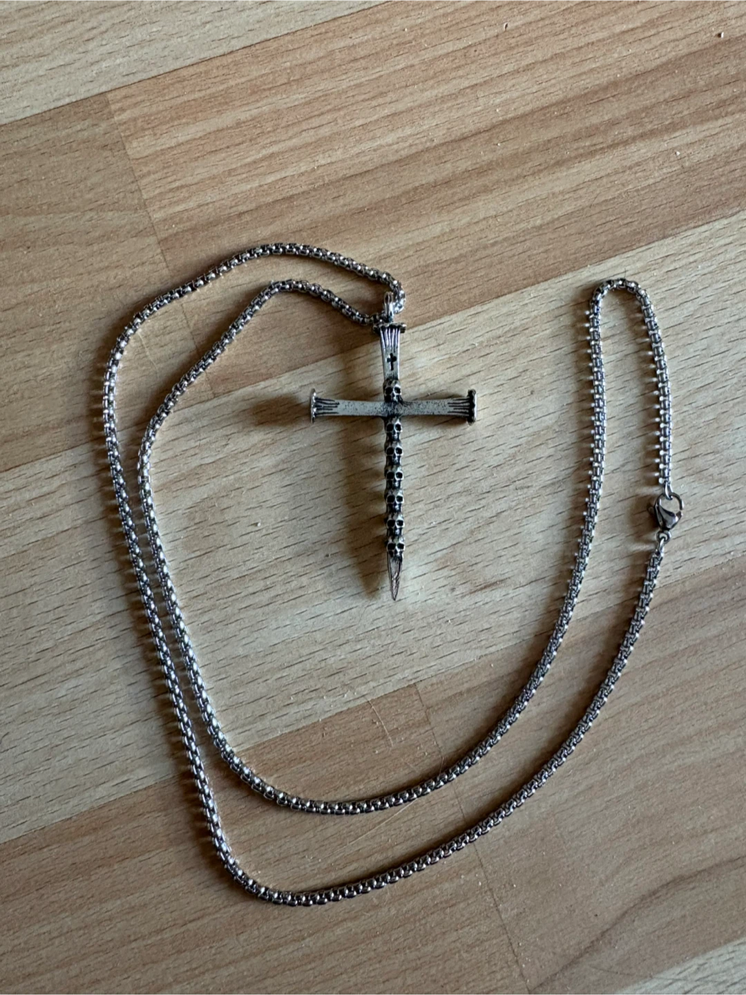 Silver Gothic Skulls Cross Necklace - photo 3