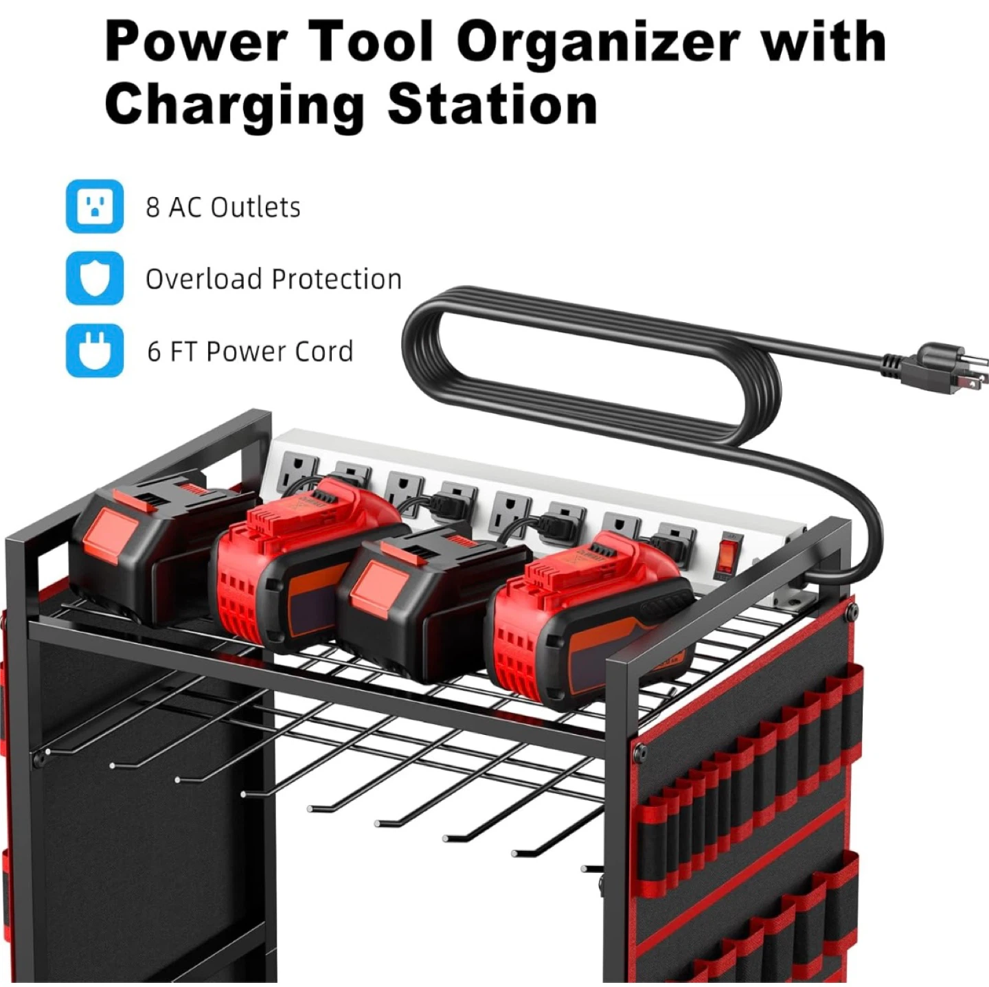 JUNNUJ Heavy Duty Power Tool Organizer Cart w/ Charging Station - photo 3