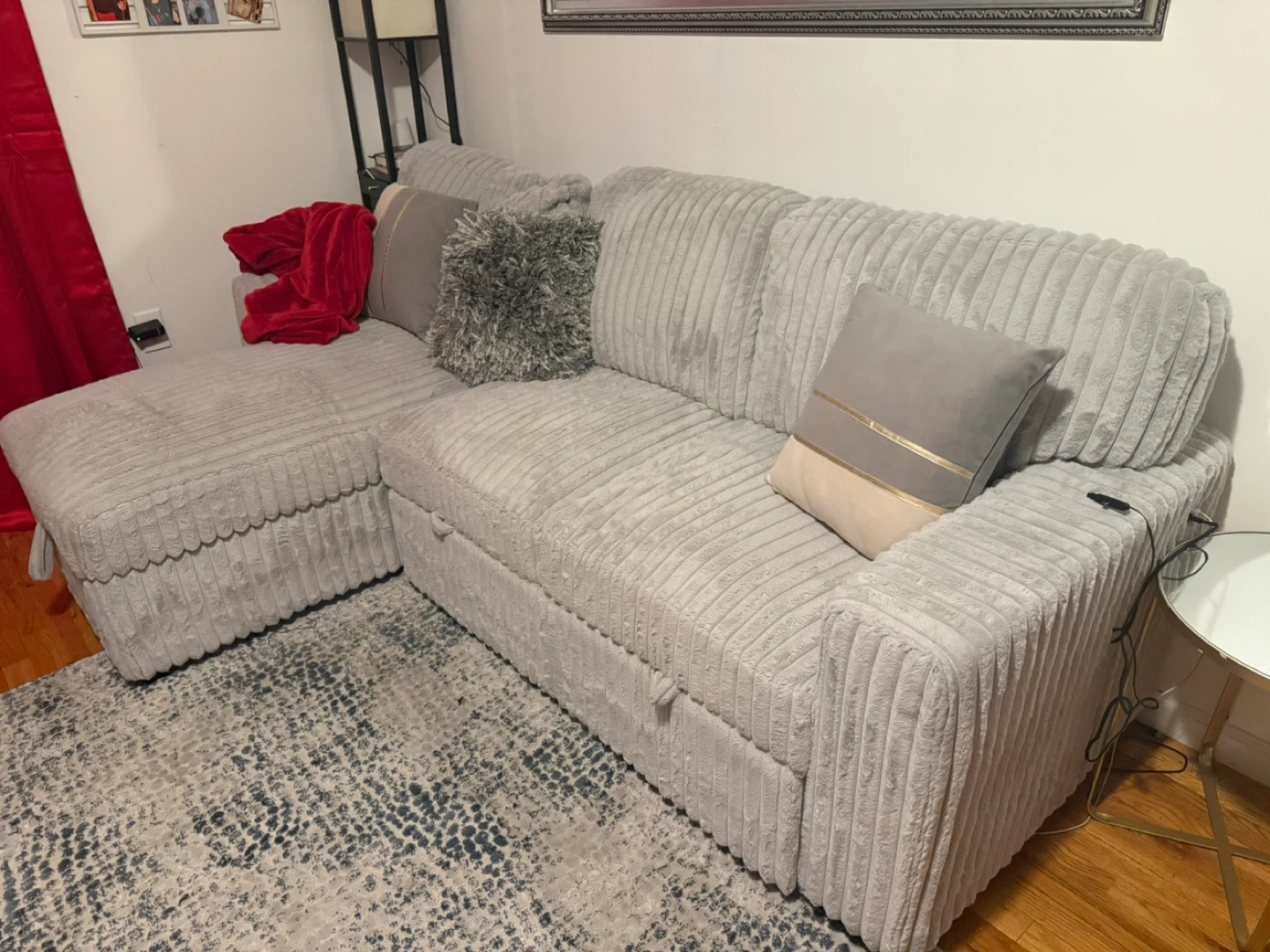 Light Gray Corduroy Sectional Sofa with Pull-Out Bed - photo 4
