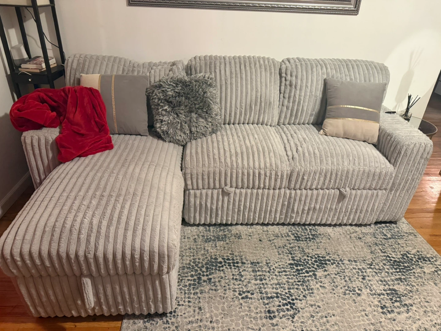Light Gray Corduroy Sectional Sofa with Pull-Out Bed - photo 5