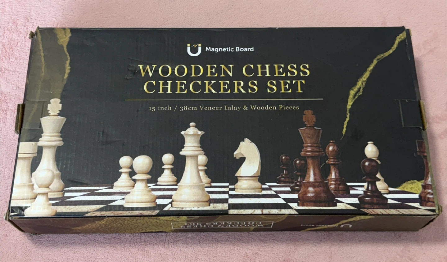 Magnetic Wooden Chess & Checkers Set - 15 inch