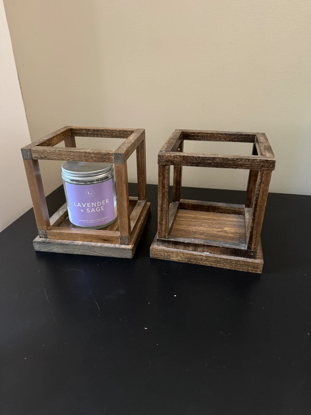 Set of 2 Wooden Candle Holders