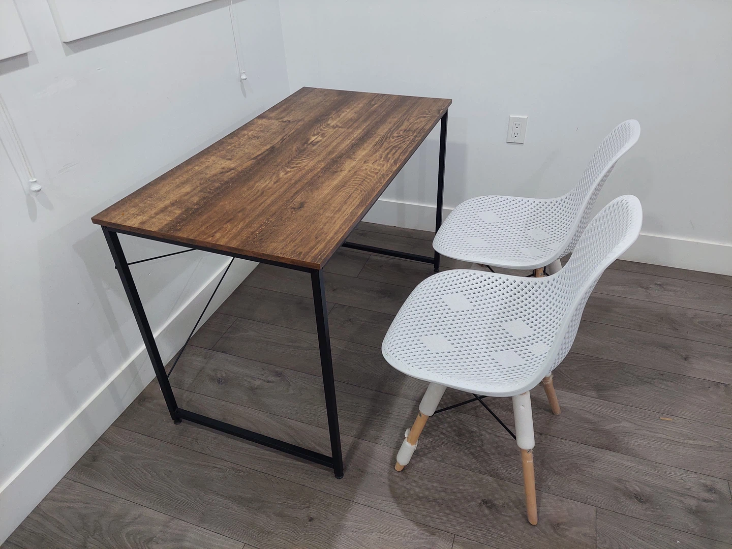 Wooden Top Desk with 2 White Chairs