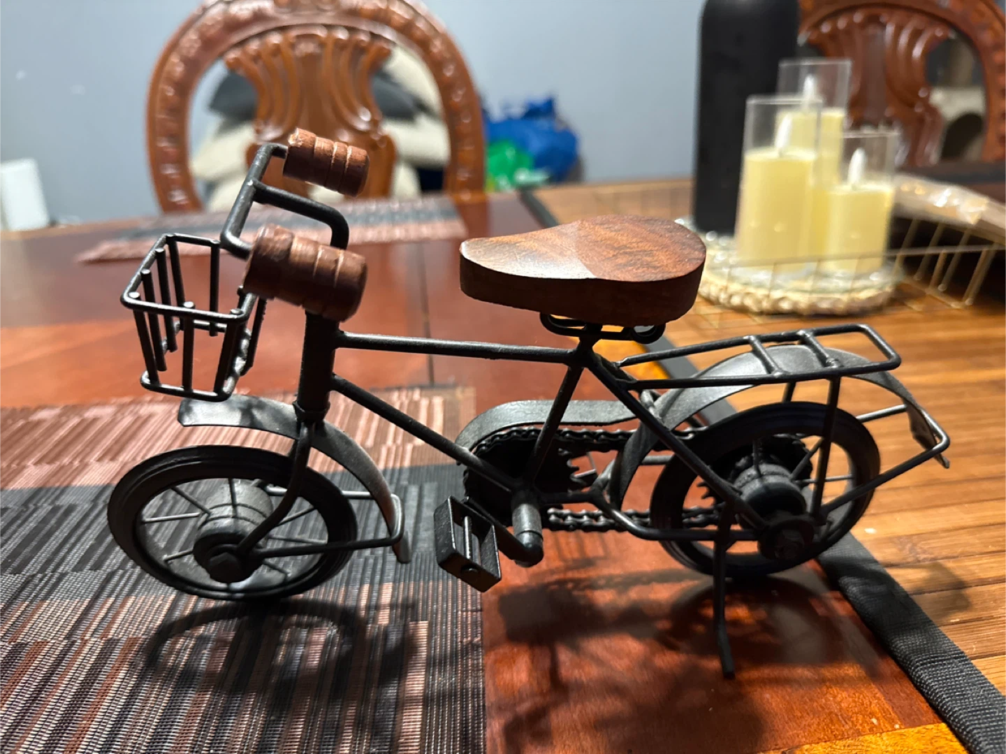 Decorative Metal Bicycle with Basket and Wooden Accents