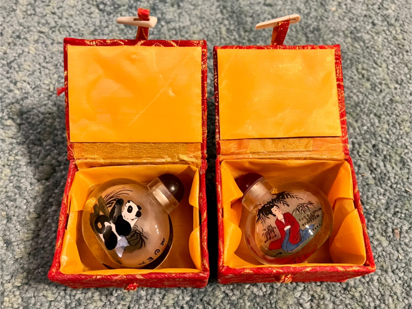 Vintage Chinese hand painted Snuff Bottles Set with Boxes