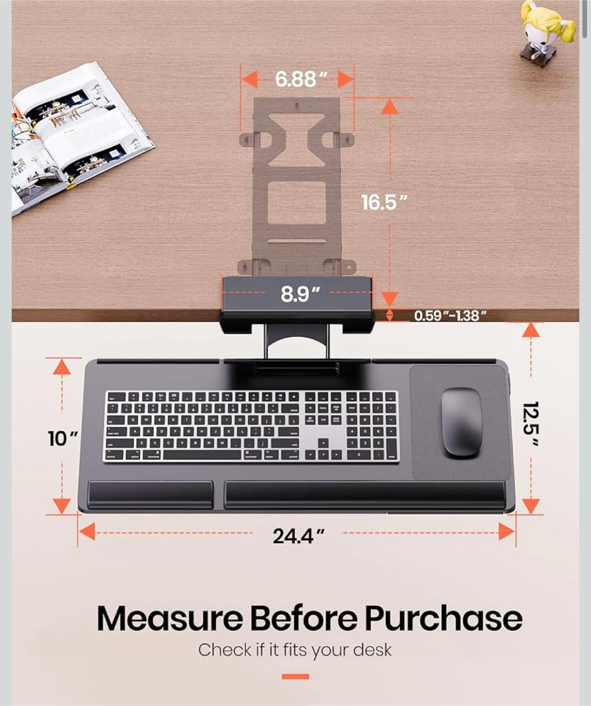 KLEARLOOK Ergonomic Sliding Under Desk Keyboard Tray With Rest - photo 2
