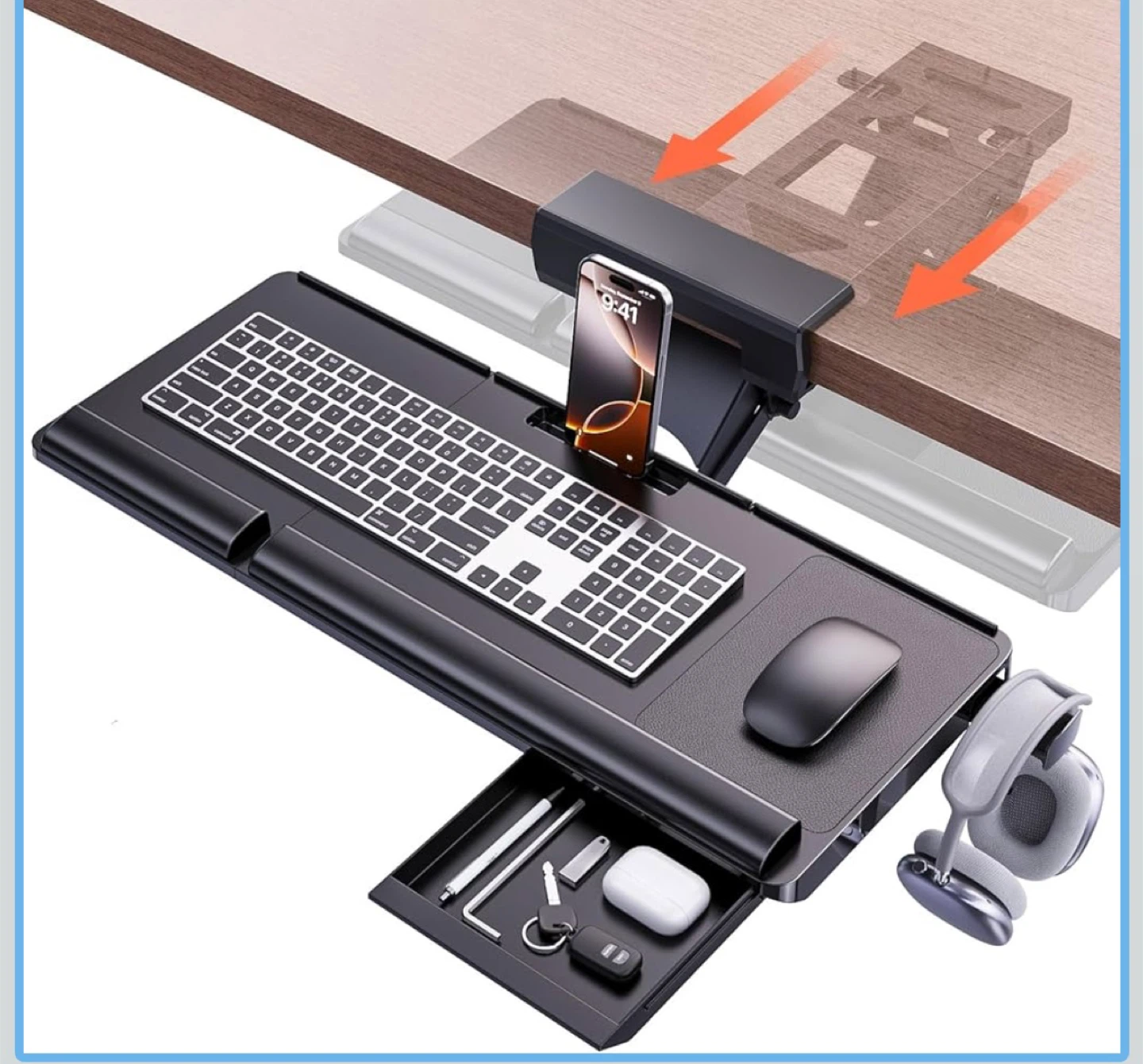 KLEARLOOK Ergonomic Sliding Under Desk Keyboard Tray With Rest