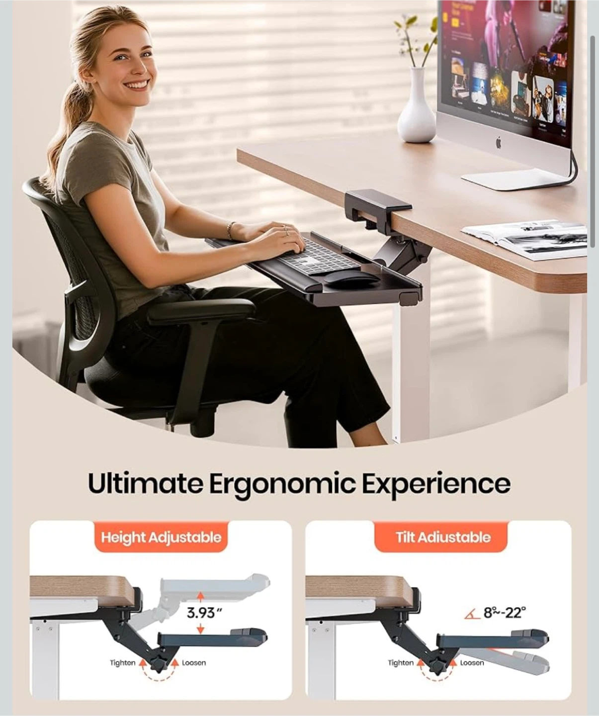 KLEARLOOK Ergonomic Sliding Under Desk Keyboard Tray With Rest - photo 4