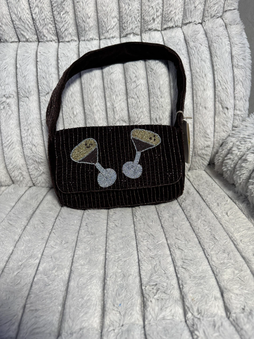 Brown Velvet Beaded Martini Glass Handbag