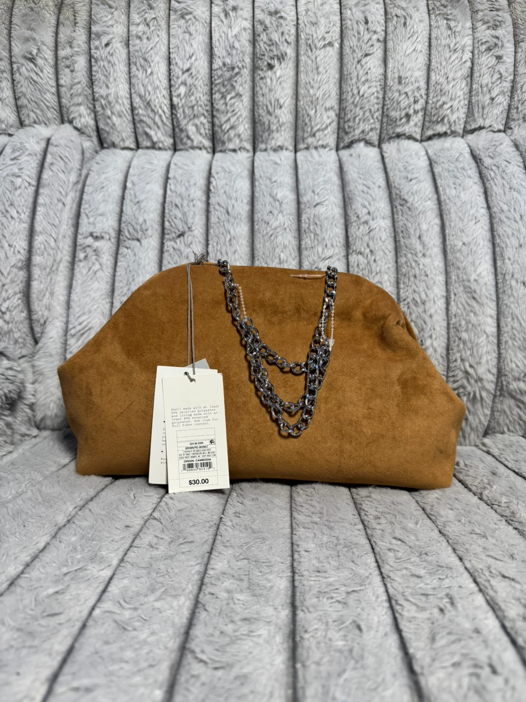 Brown Suede Studded Clutch with Silver Chain - photo 2