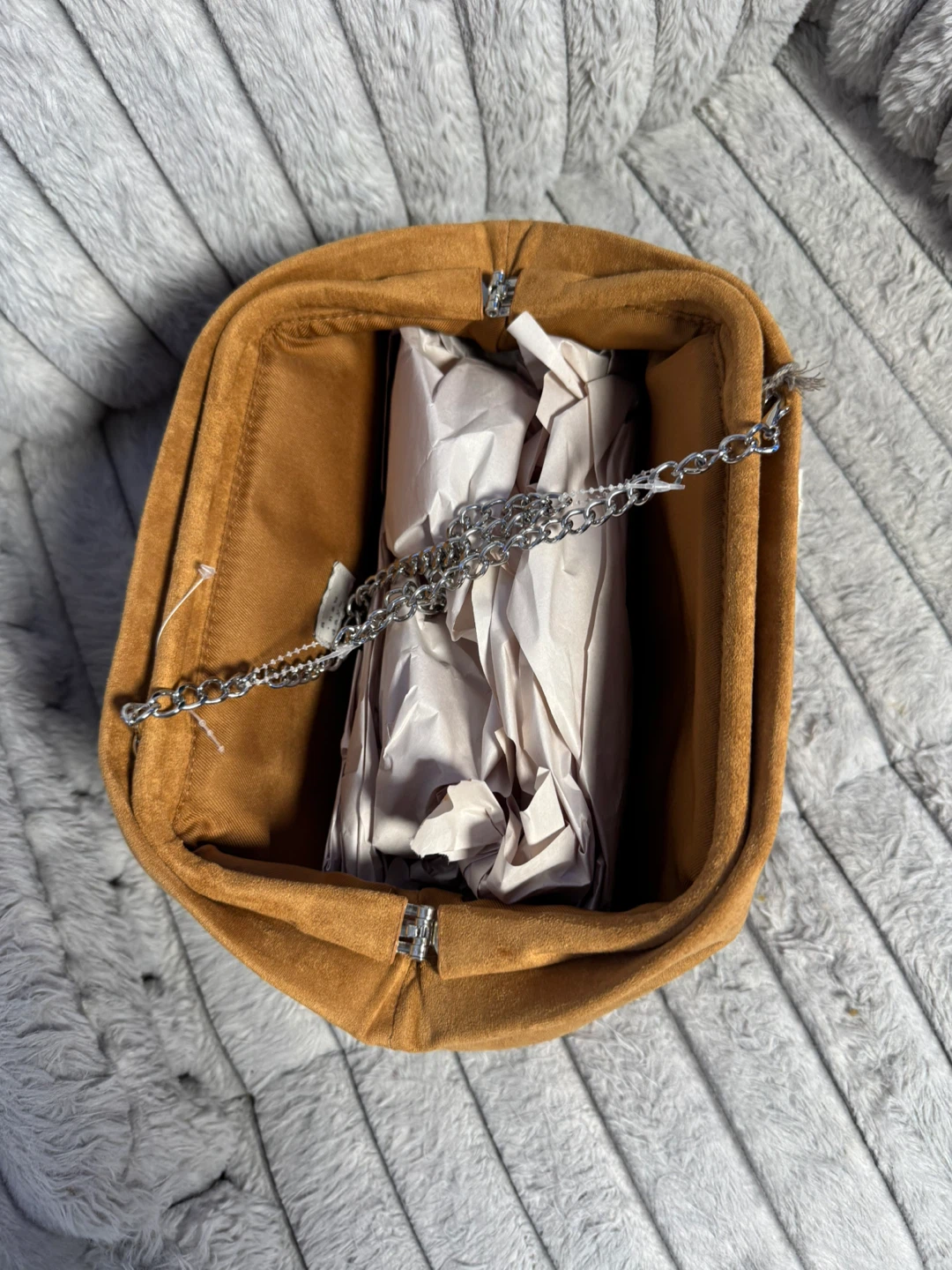 Brown Suede Studded Clutch with Silver Chain - photo 4